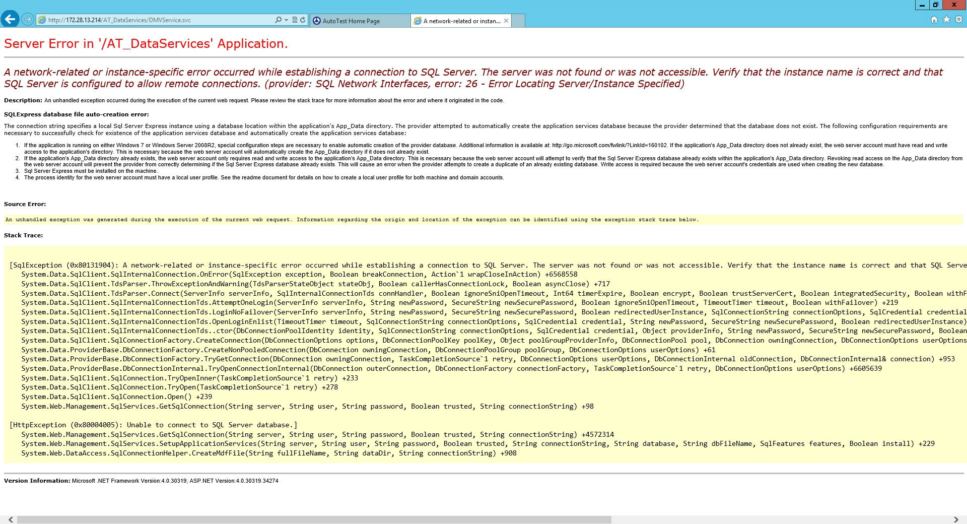 Error network-related or instance-specific error occurred while establishing a connection to SQL Server